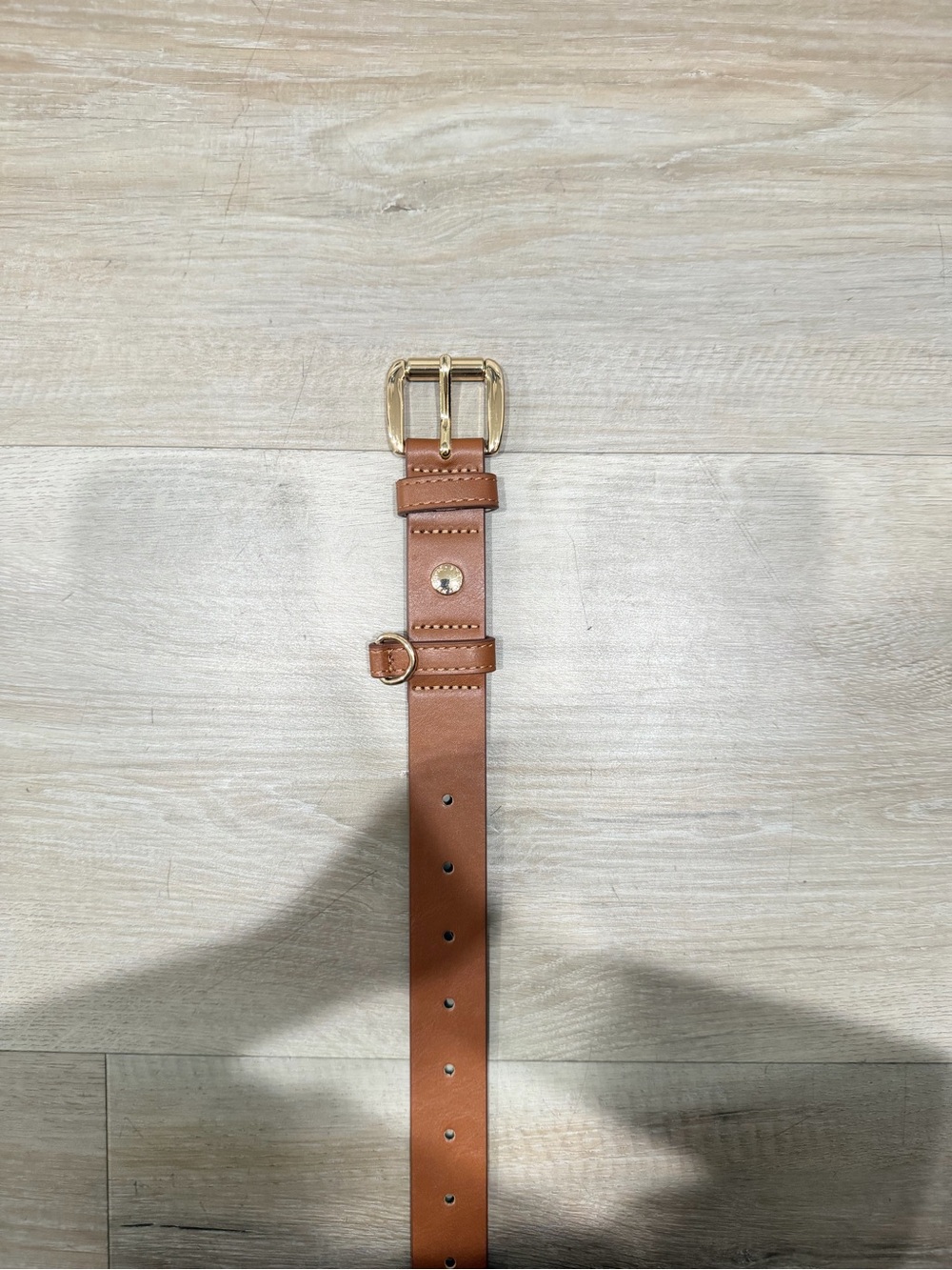Classic Tan Leather Women's Belt with Gold Buckle